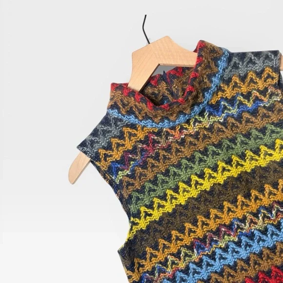 Vintage To the Max Zigzag Knit Sleeveless Mock-neck | Made in USA | S - Picture 5 of 10